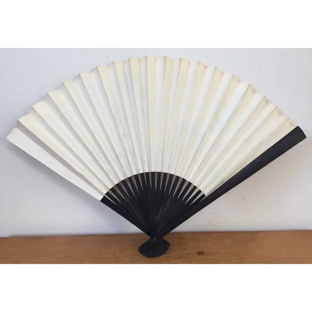 Vintage Chinese China Paper Hand Folding Fan Dragonfly Pink Lotus Flowers